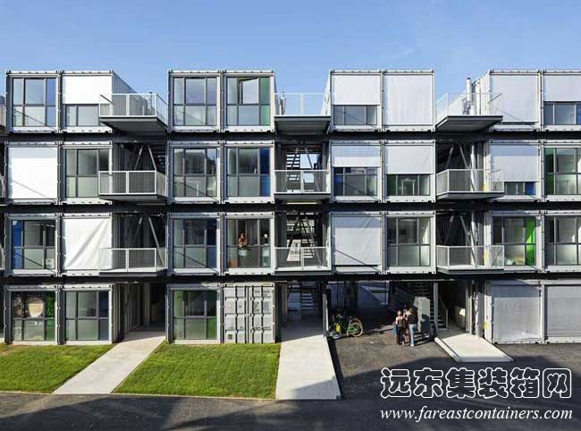法國 Cité ADocks 學生宿舍通過樓梯來組織箱體布局,集裝箱房屋,集裝箱建筑,集裝箱住宅,集裝箱活動房,住人集裝箱
